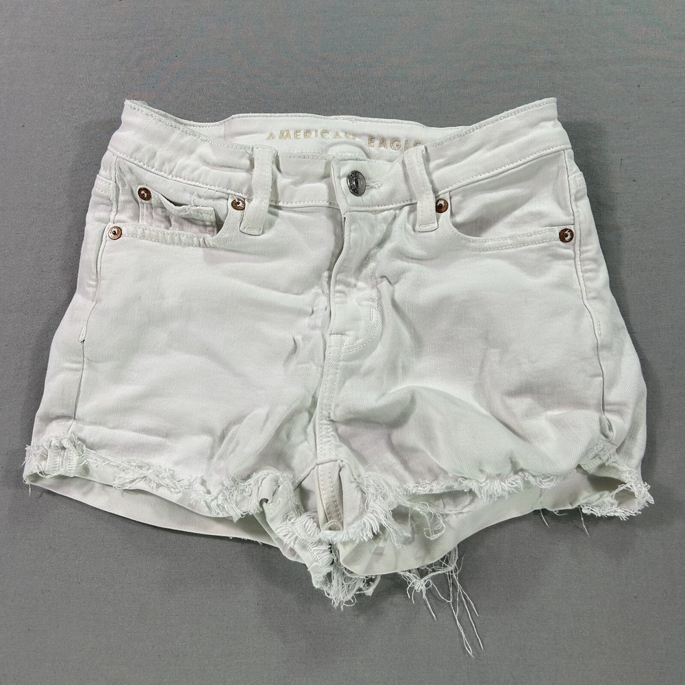 American Eagle Shorts Womens 0 White Cut-Off High V-Rise Shortie Denim Jean Jort